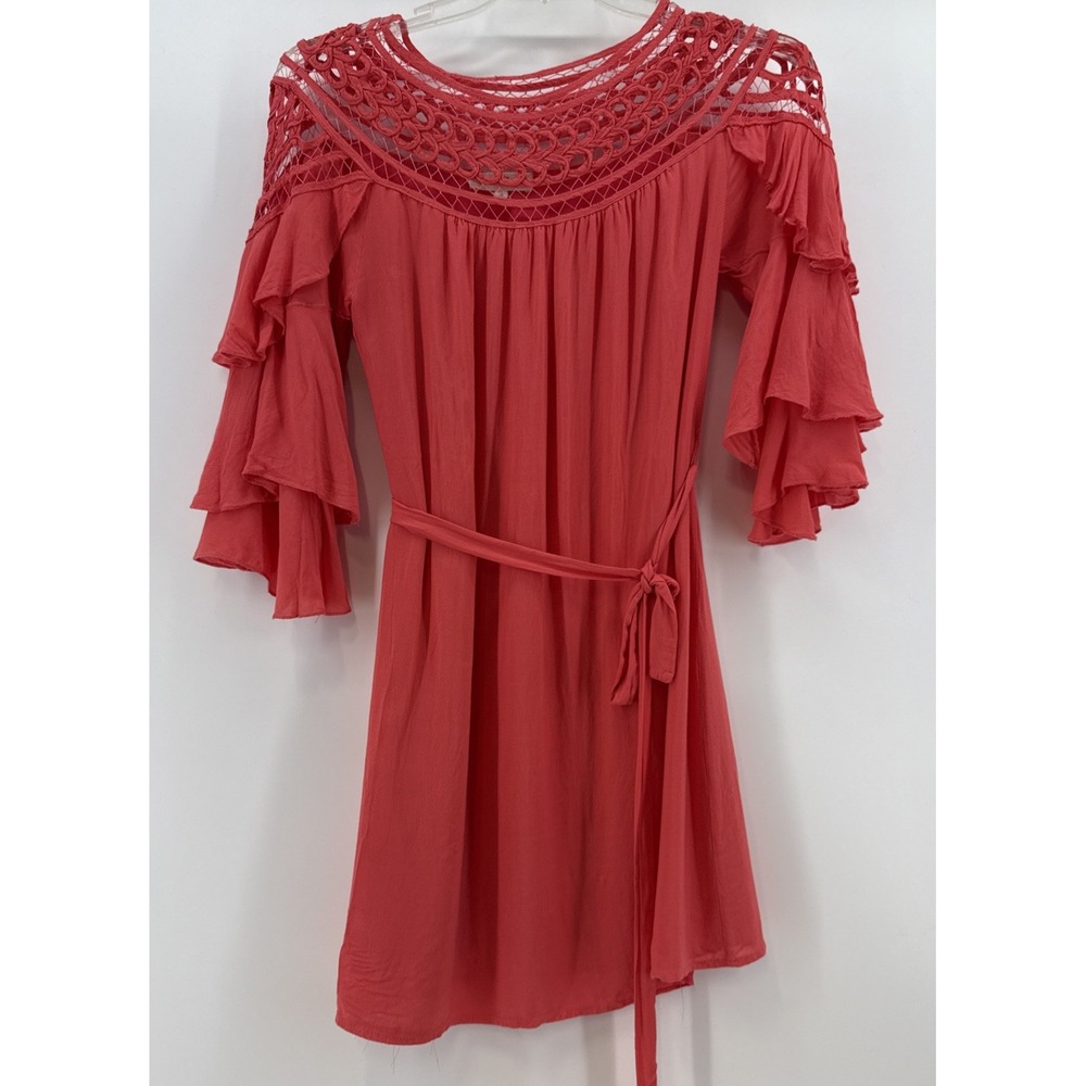 Altar'd State‎ Coral Tiered Sleeves Belted Mini Dress Size Small